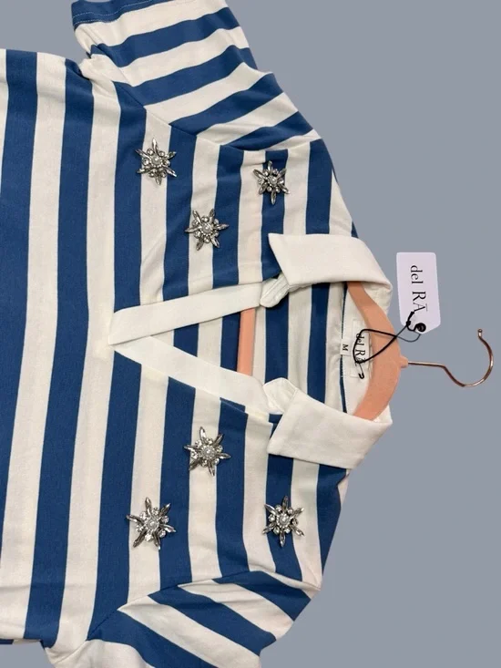 Del Rā Embellished Striped Polo Top Blue White Size M - Picture 4 of 8